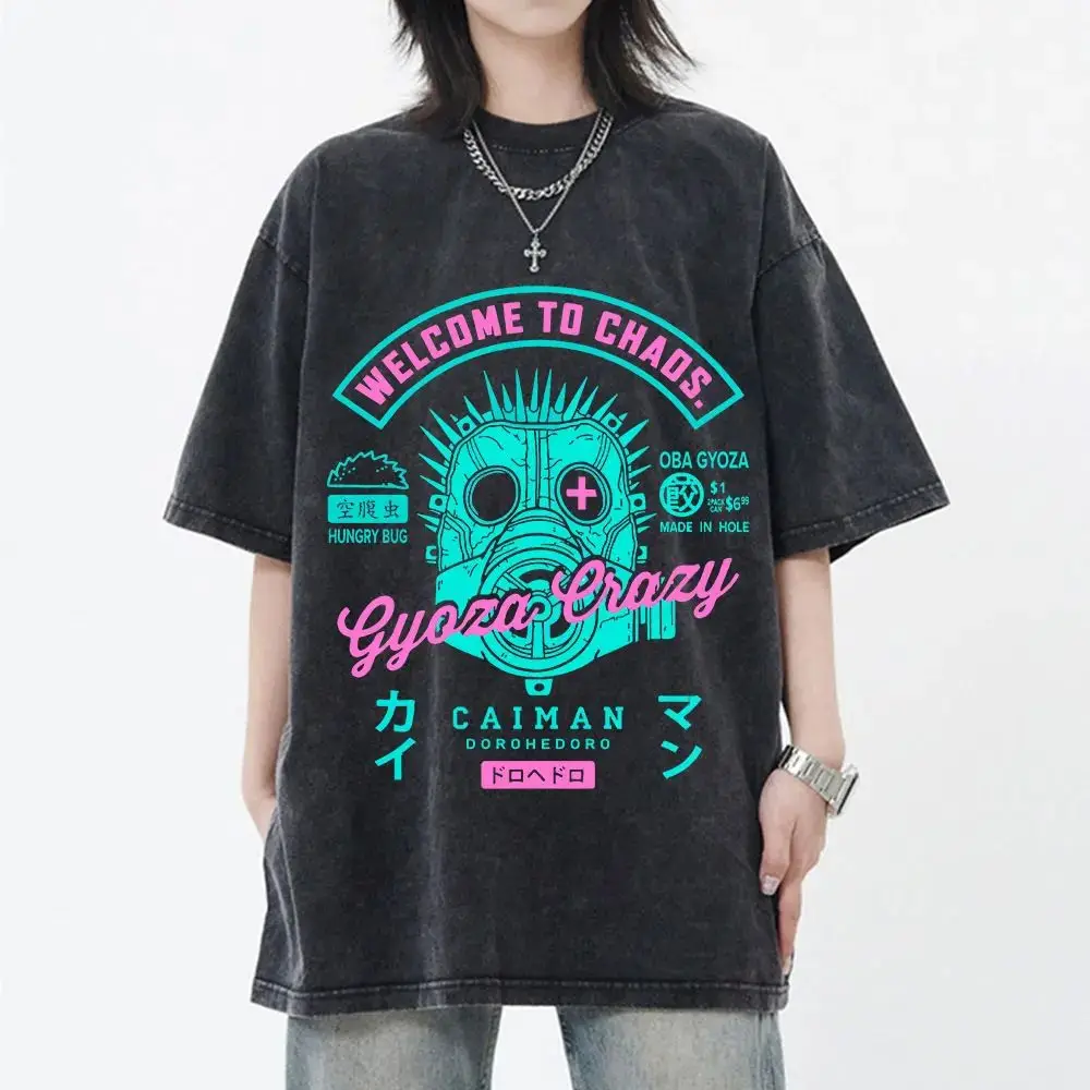 Japanese Anime Dorohedoro Kaiman Cool Manga Graphic T-shirts Vintage Washed T-shirt Men Women Gothic Horror Tee Shirt Oversized