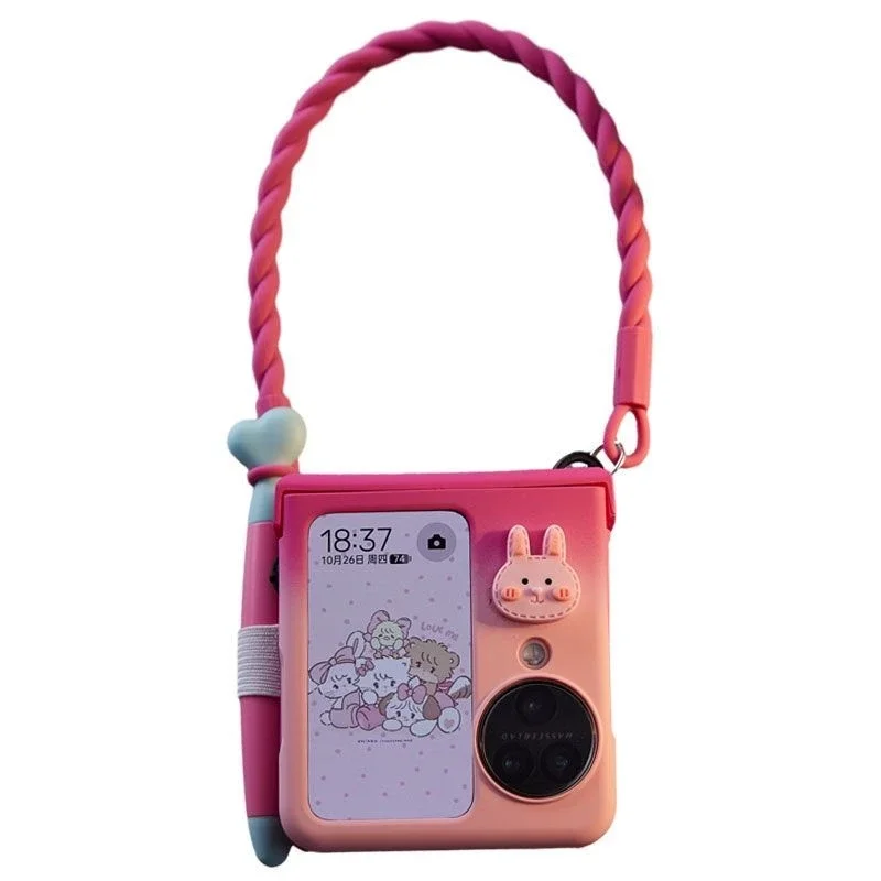 Cute Pink Women flip phone case for Samsung Z Flip 5 ZFlip5 OPPO Find N3 Flip/OPPO Find N2 Flip/ /Vivo x Flip Case with stylus