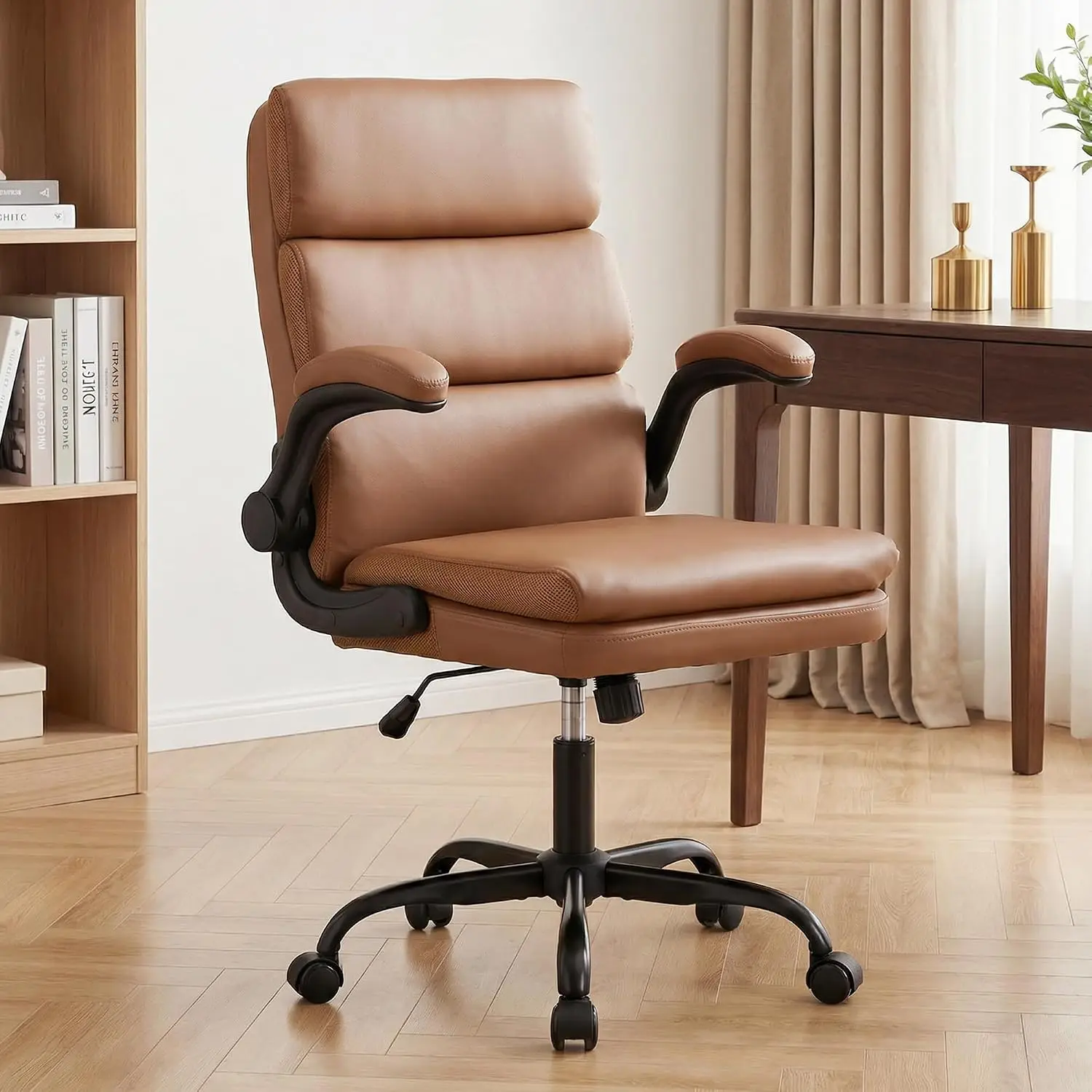 Mid Back Leather Office Chair Ergonomic Swivel Executive Chair with Flip-up Armrest for Home Office Conference Room, Customized