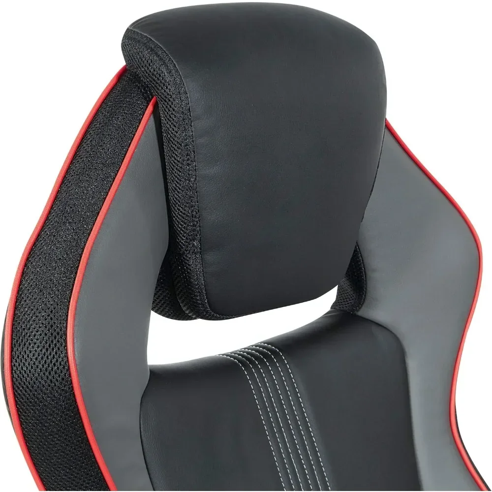 Built-in Lumbar Support and Headrest Computer Chair Black Bonded Leather With Red AccentsFreight Free Gaming Office Furniture