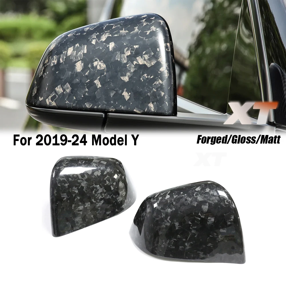 

Matt Forged For Tesla 2019-24 Model Y Dry Carbon Fiber Mirror Cover Rear View Side Caps Stick on Easy Install