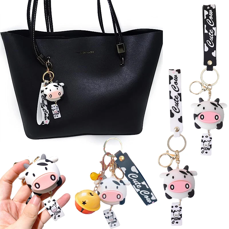 Cute Cow Keychain Accessories Cartoon Animal Jewelry Packaging Decoration Small Gift 3D Farm Animal Multifunctional Key Chains