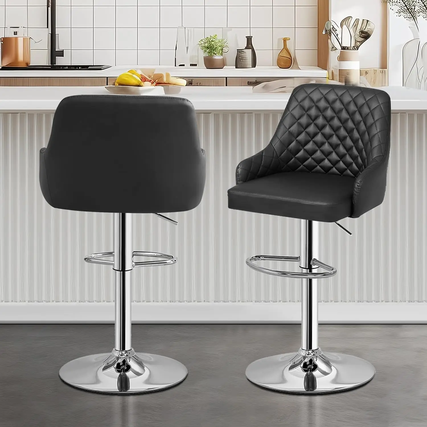 

Adjustable Bar Stools Set of 2, Bar Height Stools for Kitchen Counter,Dark Black