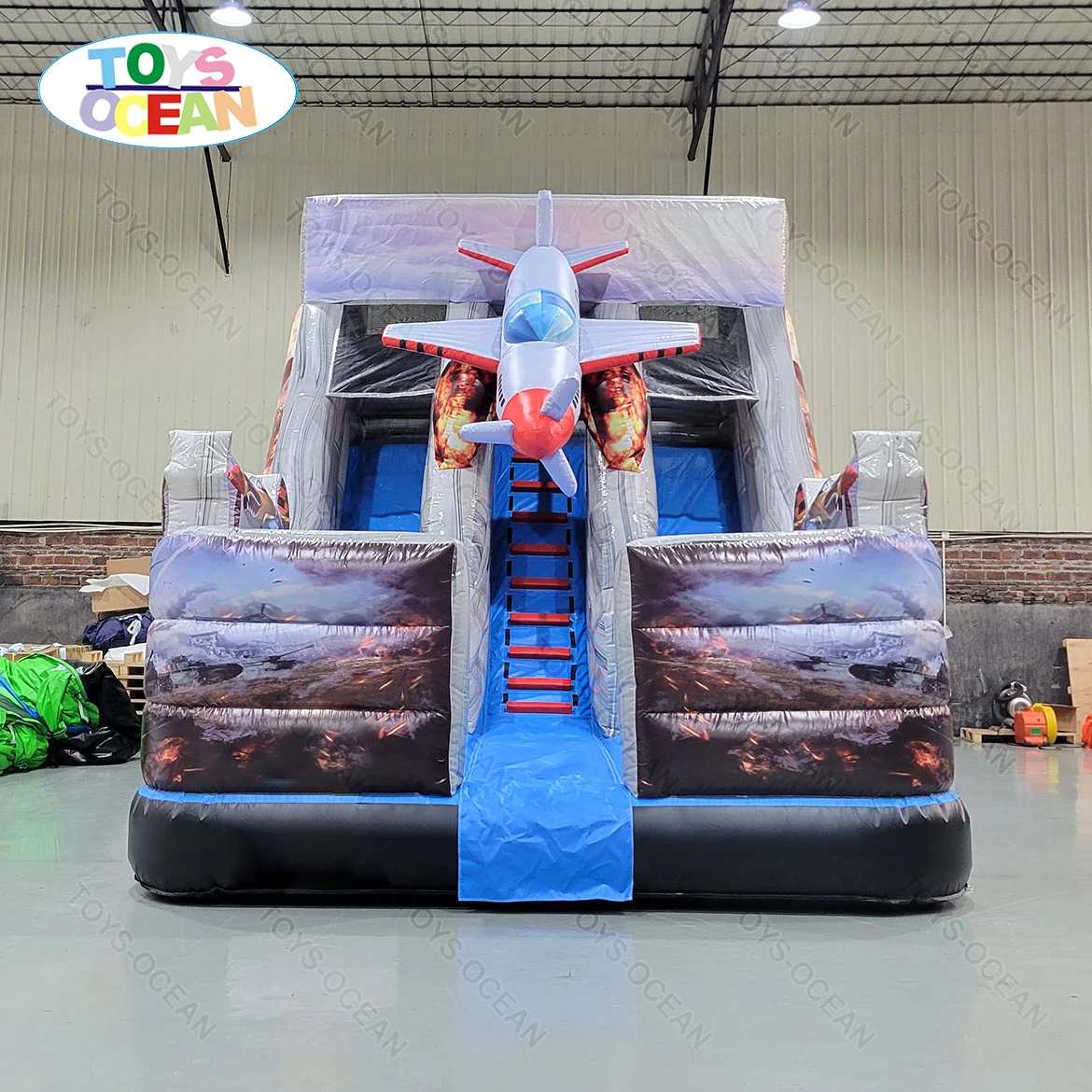 Customized Commercial Grade PVC Playground Airplane Themed Inflatable Double Slide Dry Slide for Sale