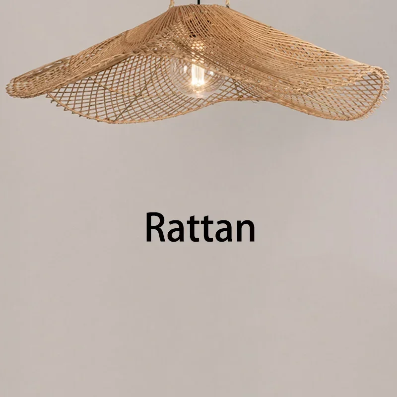 Wabi-sabi Retro Rattan Lamp Restaurant Pendant Lights Dinning Room Hotel Loft Suspension Luminaire Rattan Straw Hat Chandeliers