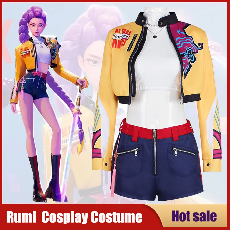 

Anime KPop Demon Hunters Cosplay Costume Cartoon Zoey Mira Rumi Fantasy Roleplay Outfits Carnival Party Jacket Shorts Necklace