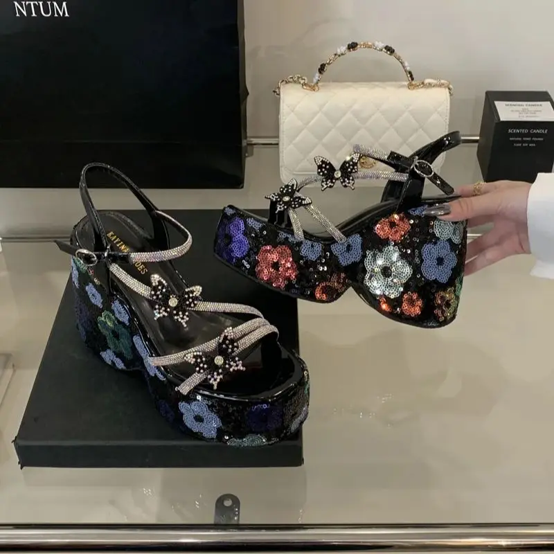 Women Sandals Luxury 13cm Wedge Sandals Woman Summer Bow Belt High Heels Ladies Dress Shoes High Heel Sandals Sandalias De Mujer 5