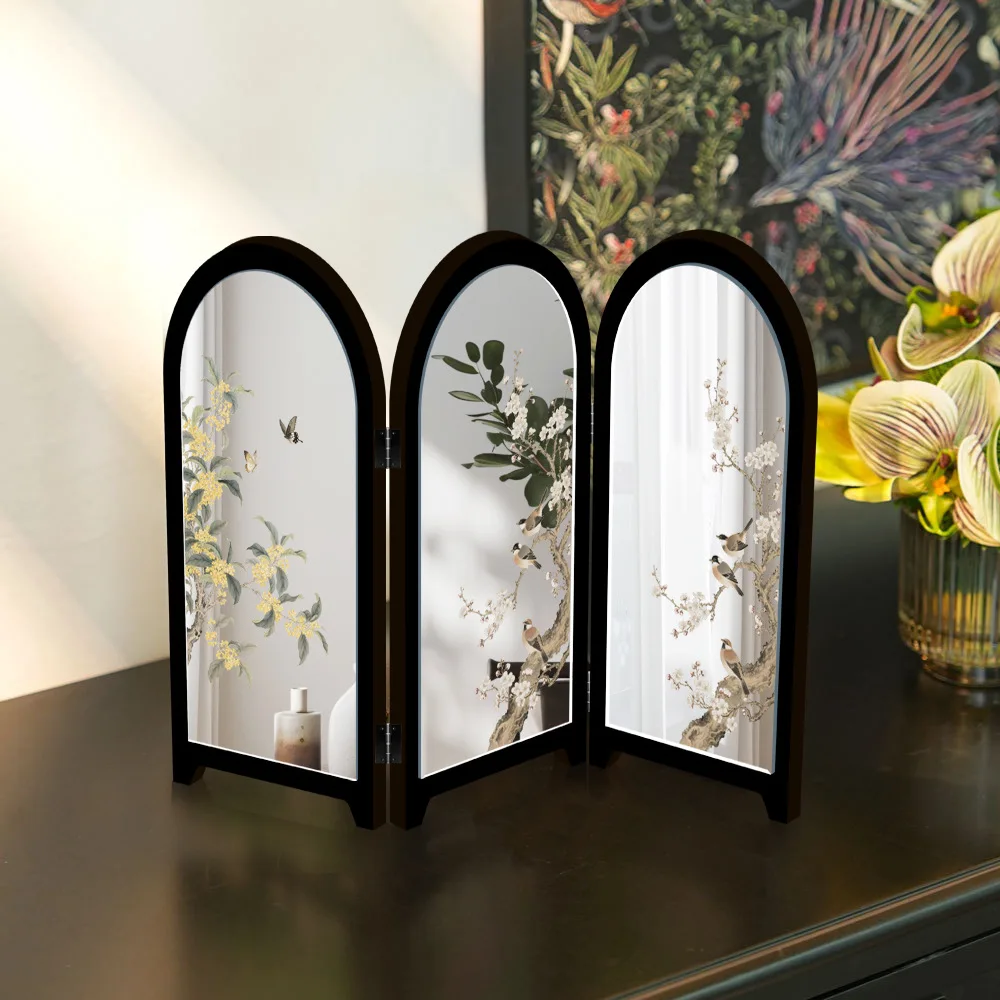 33x23cm Mirror Folding Screen. Fresh Entrance TV Cabinet Bedside Table Decorative Painting, Painted Table
