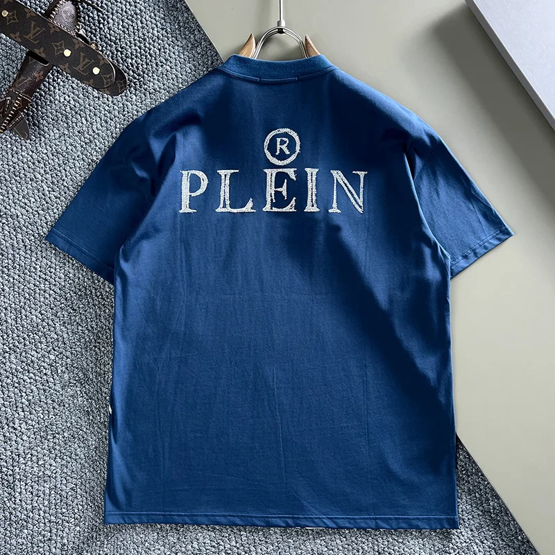 Alex Plein Rhinestones Teddybear Diamond Streetwear Men\'s Fashion Couple Clothing 2023 Summer Round Neck Shortsleeve Tshirt New