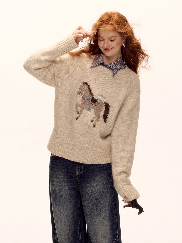 REDDACHiC Horse Western Jumper Top Loose Pullover Crew Neck Long Sleeve Animal Graphic Knit Sweater Lounge Winter Women Clothes