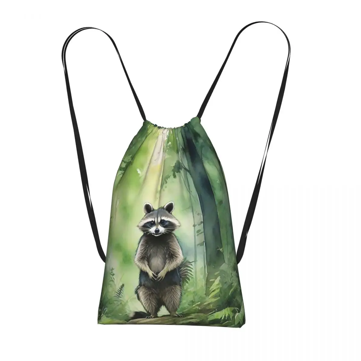 Cartoon Raccoon In The Forest Backpacks Multi-function Drawstring Bundle Pocket Sports Bag Book Bags for Man Woman Students