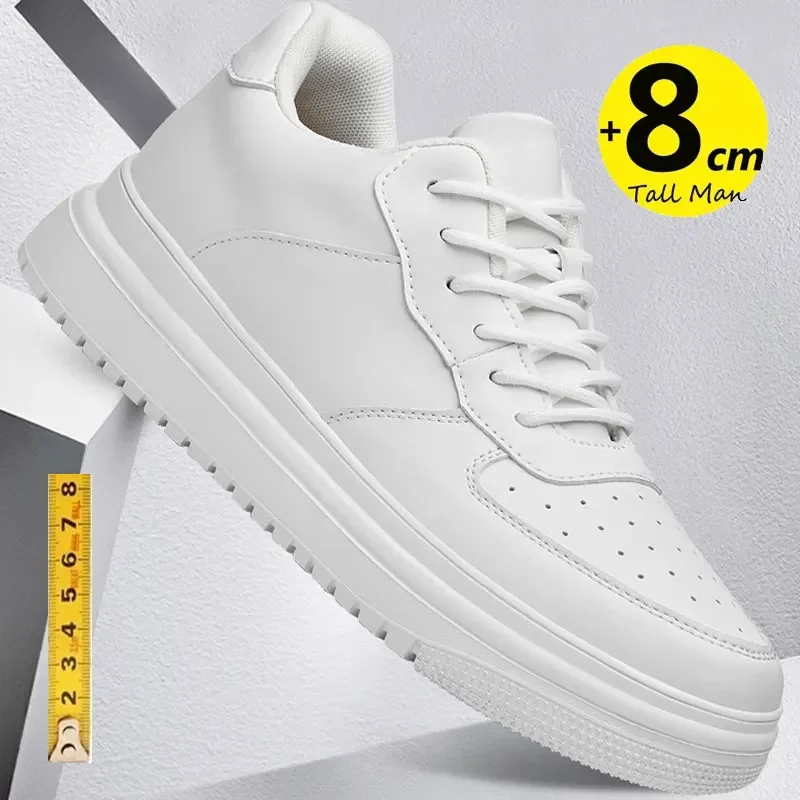 Buty z naturalnej skóry nowa wysokość dla mężczyzn 8cm niewidoczne trampki z windą sportowe zapatillas de Hombre duży rozmiar 46 luksusowy