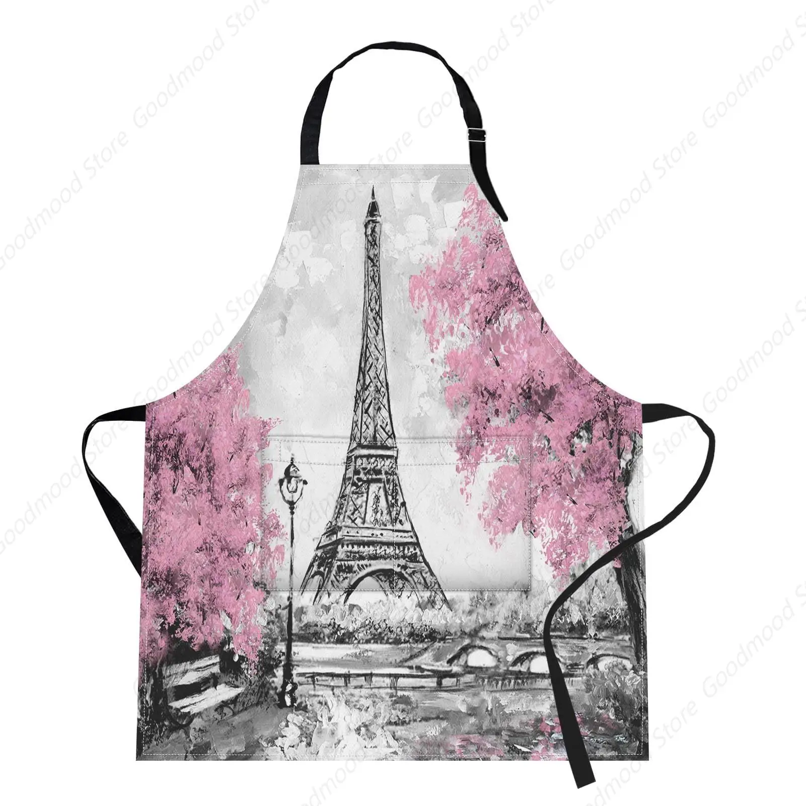 Oil Paris European City Apron Home Kitchen Cooking Baking Gardening for Women Men with Pockets 32x28 inch