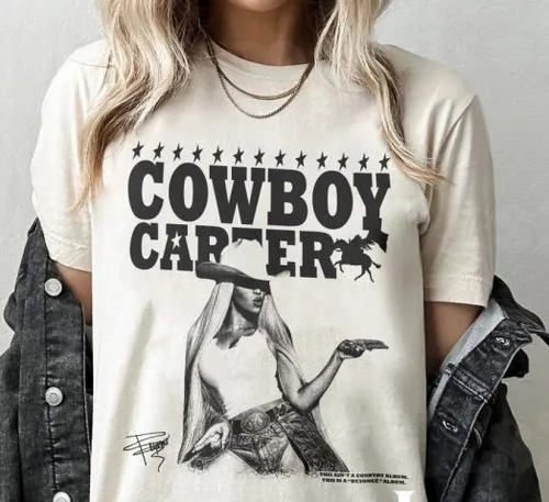 Beyonce Cowboy Carter Tour 2025 album short sleeve black color shirt retro casual cotton summer streetwear