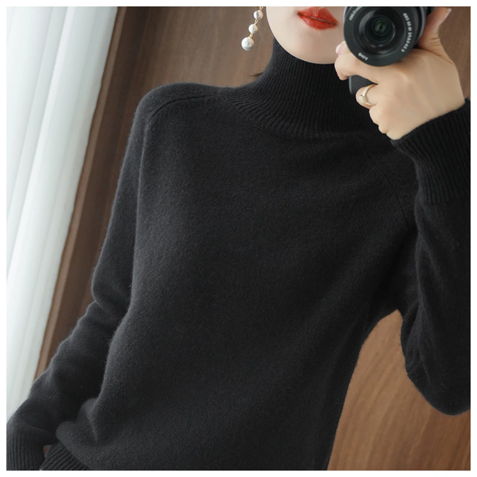 

Women's Solid Turtleneck Sweater Long Sleeve Soft Loose Fit Pullover Tops for Casual Daily Travel Home