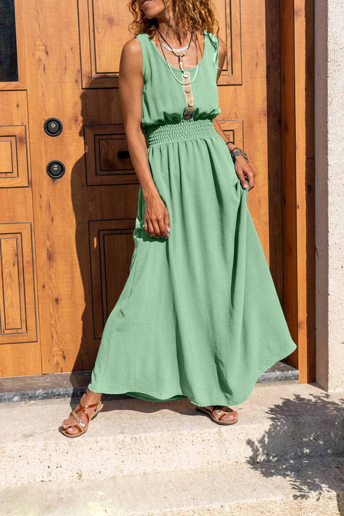 2024female Summer Sundress Sale Women's Clothing Vests Patchwork Green Dress Women's Clothing Long Dresses Fashion Beach Vestido