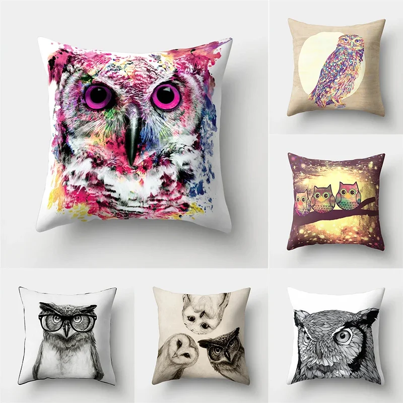 

Cute Cartoon Owl Animal Pillow Cover Living Room Sofa Car Office Seat Square Waist Pillow Cover Cushion Cover Home Decoration