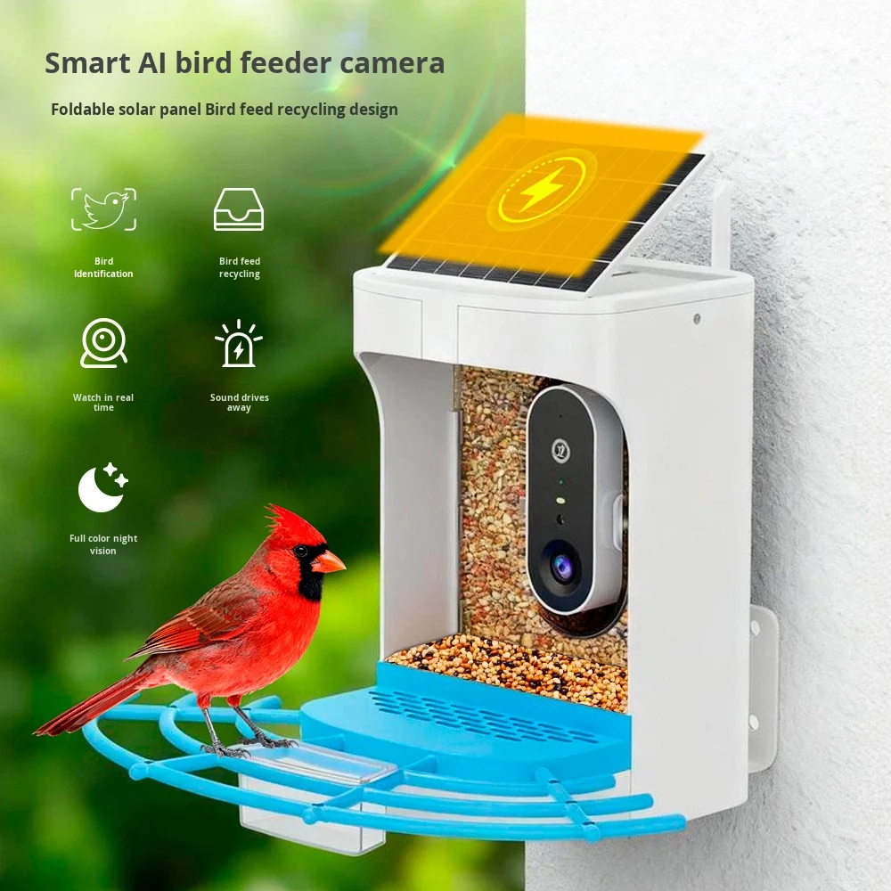 

Smart Bird Feeder AI Bird Recognition 2K HD Camera Outdoor Solar-Powered Waterproof Detachable Rectangle