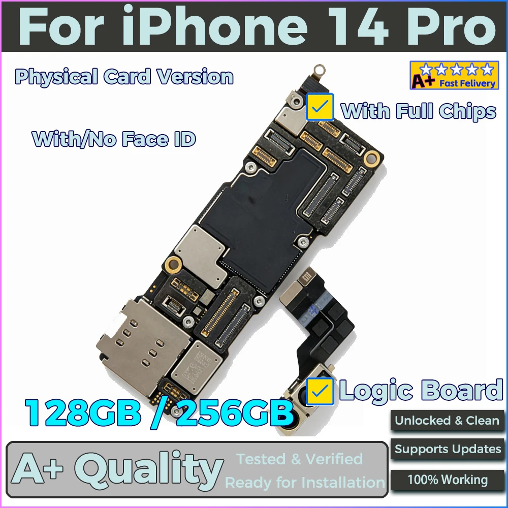 Fully Tested Authentic Mainboard For iPhone 14 Pro Motherboard Unlocked Clean ICloud With Face ID Support iOS Update Logic Board
