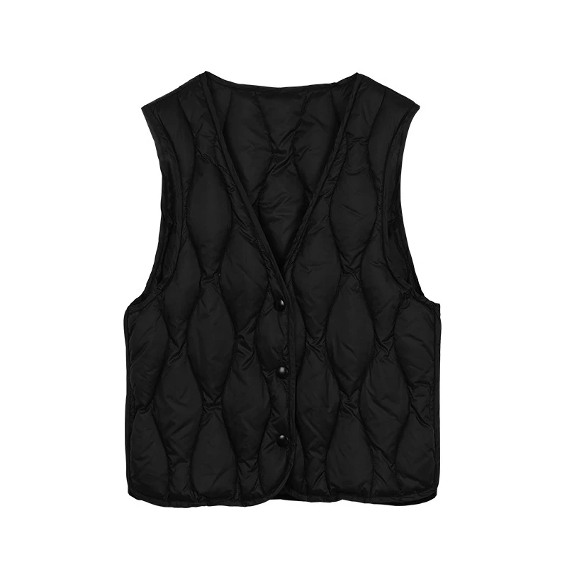 Schinteon النساء خفيفة الأبيض بطة أسفل سترة بلا أكمام سترة الخامس الرقبة طوق الخريف الشتاء داخل بطانة قصيرة بلوزة 2023 جديد