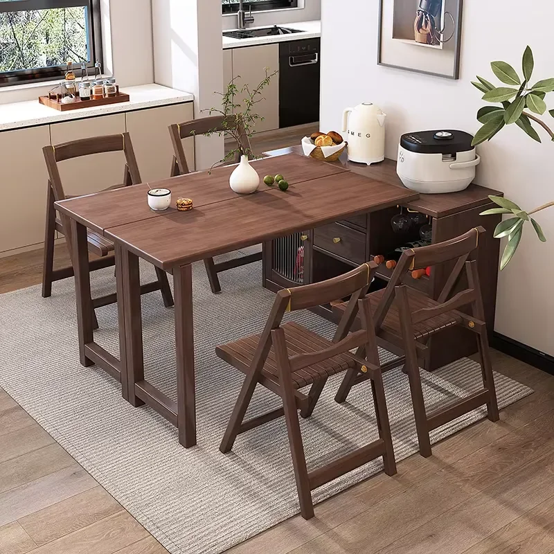 Solid Wood Assembled Dining Tables Chairs Modern Design Foldable Convertible for Restaurants Combined Dining Cabinets for