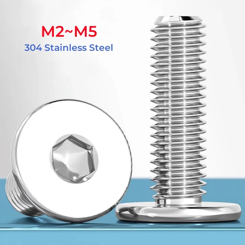 304 Stainless Steel CM Ultrathin Hex Socket  Flat Wafer Head Screw M2 M2.5 M3 M4 M5 Allen Hexagon Ultra Thin Head Bolt