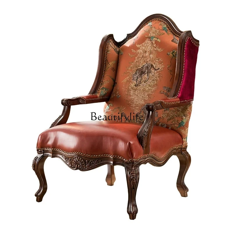 

All solid wood tiger chair American solid wood sofa chair living room leisure