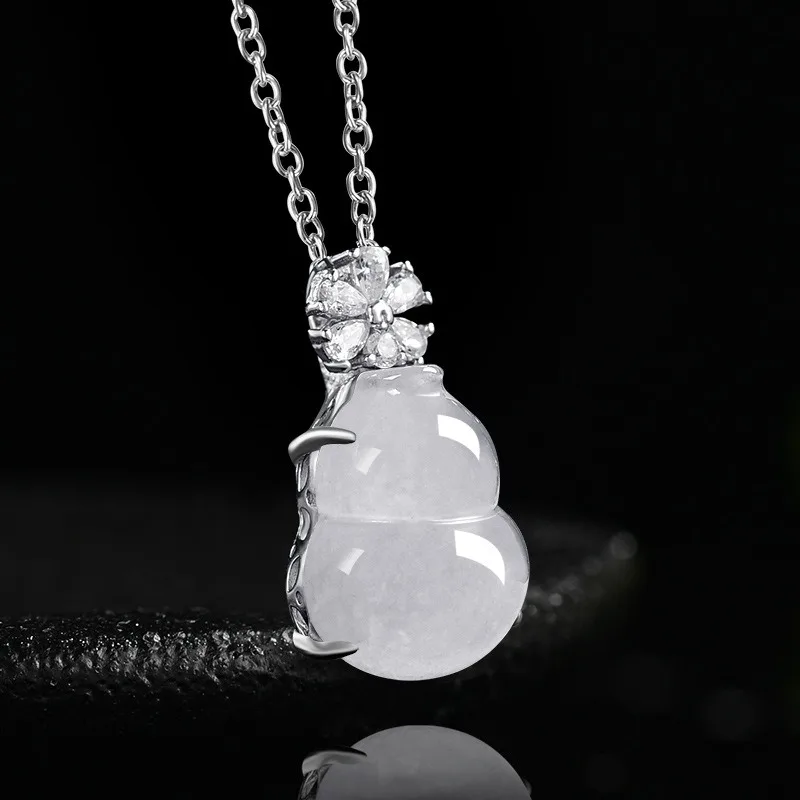 

TIMESWIND White Natural A-type Jade Gourd Snowflake Zircon Women S925 Necklace with Certificate