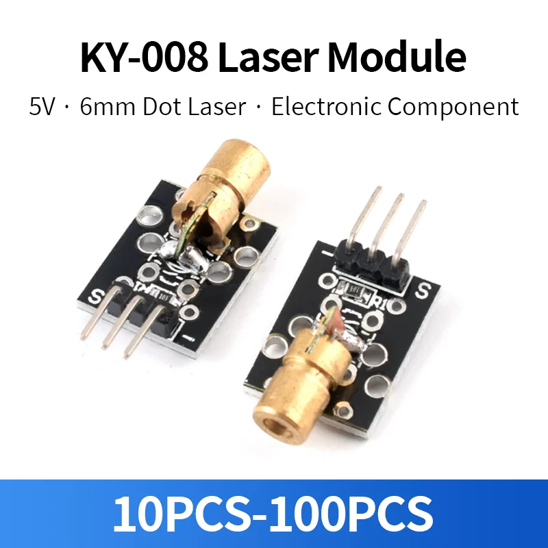 10-100PCS KY-008 5V Laser Module Dot Laser Diode Sensor 6mm Red Laser Module for Arduino Electronic Component