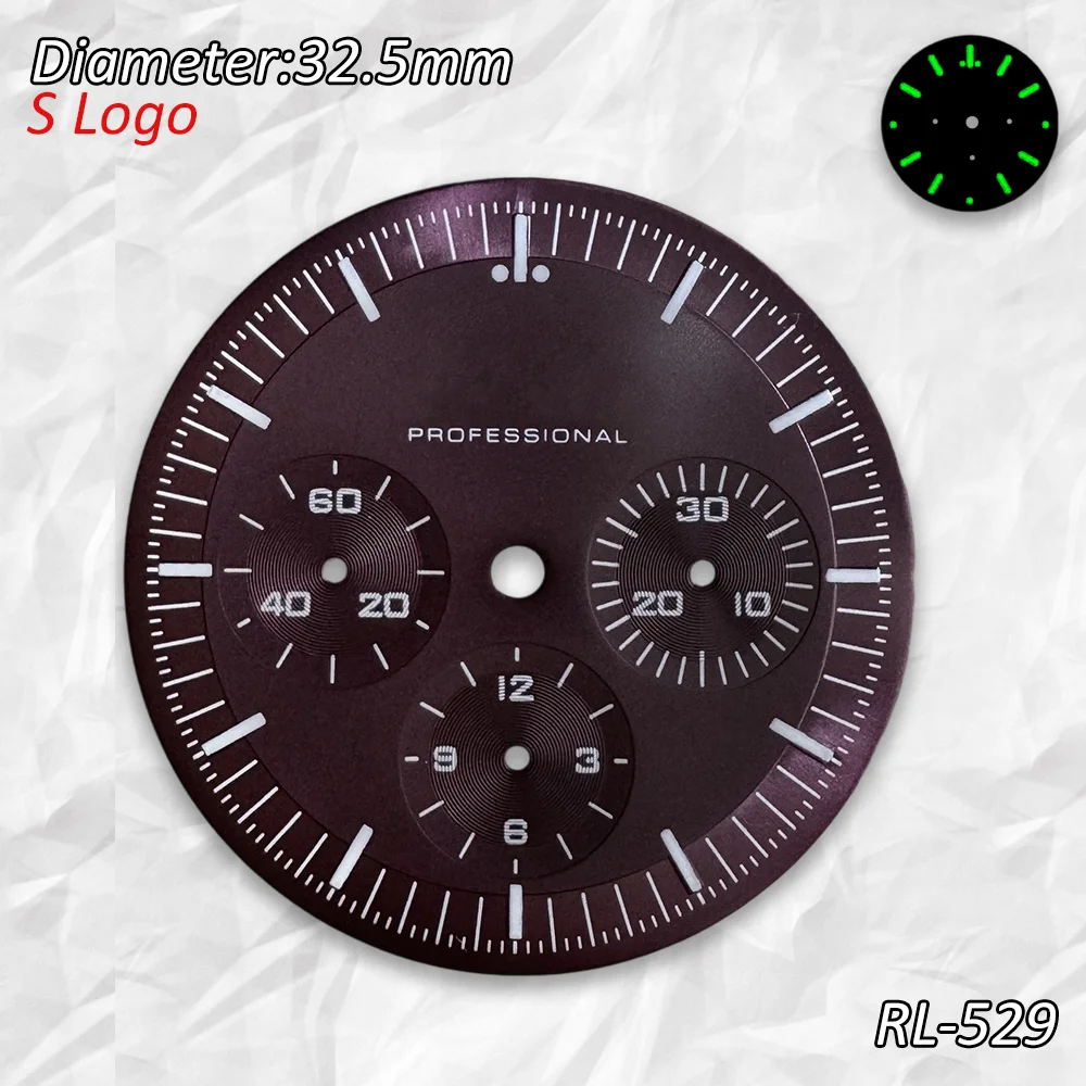 شعار S Super Ba بقطر 32.5 مم مع توقيت مضيء متعدد الوظائف ومقرص 6 سنون متوافق مع ملحقات ساعة الحركة VK63