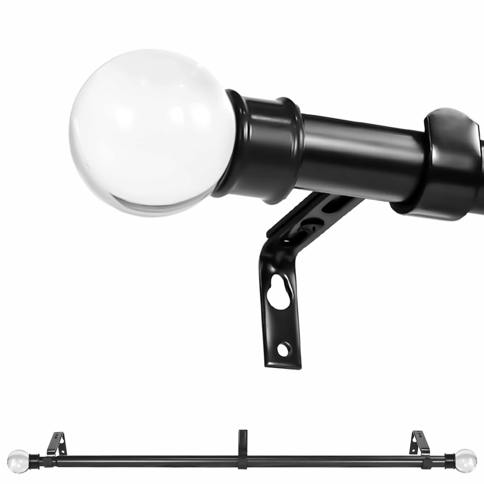 1 Inch Adjustable Heavy Duty Curtain Single Rod Set With Crystal Ball Finials, 28"-48", 48"-84", 84"-120"