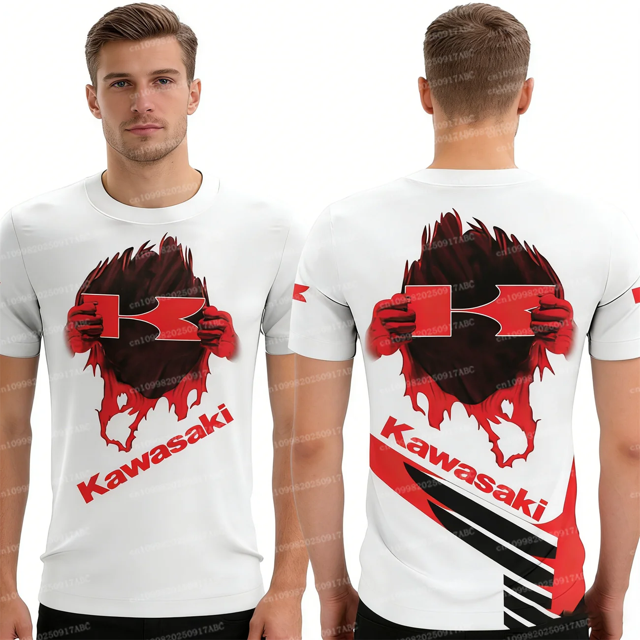 

（Kawasaki ）3D Print Men Tshirt Kawasaki Tshirt Motorcycle Women Top Personalized Locomotive Competition Suit Unisex Street Sport