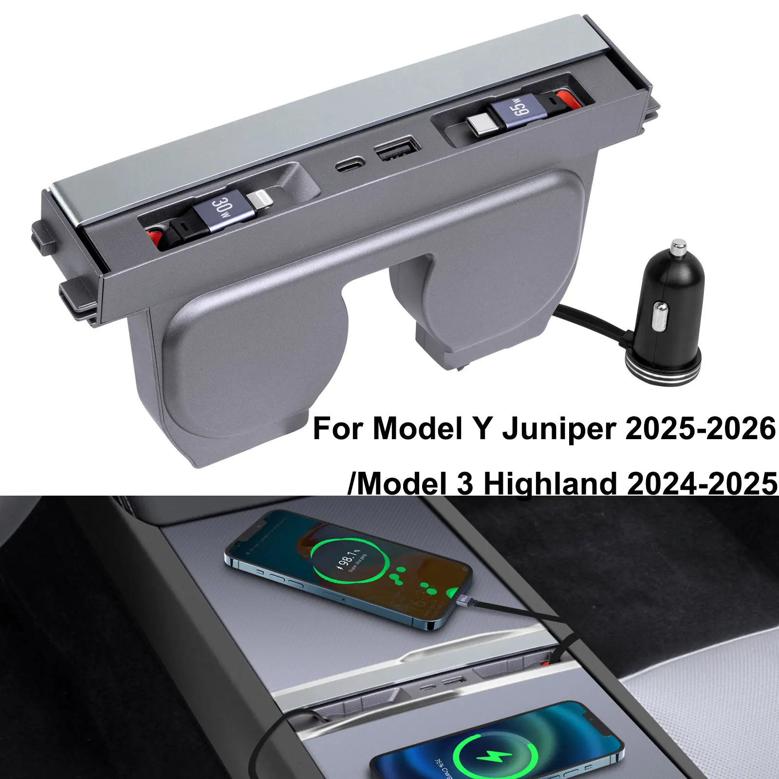 

Car Center Console USB Hub For Tesla Model 3 Highland 2024 2025 MultiPort Docking Station Fast Charging for Model Y Juniper 2025