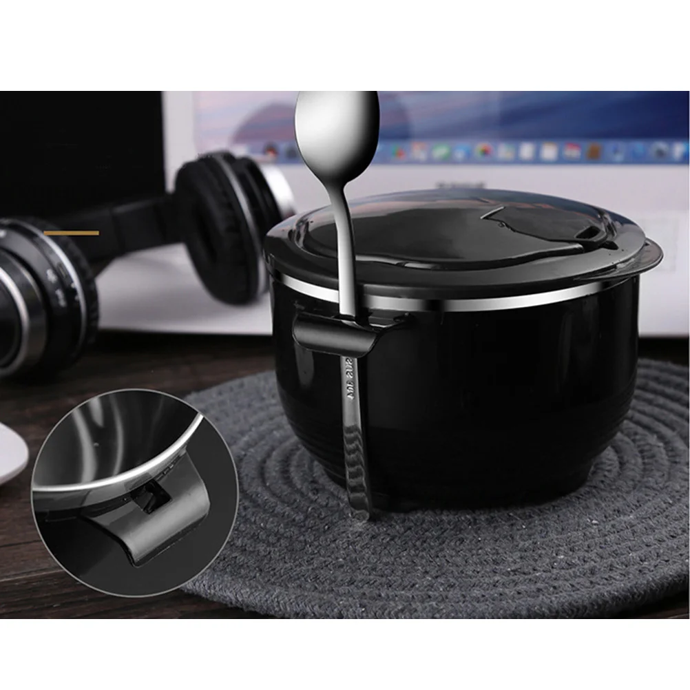 

Thermal Insulated Stainless Steel Bowl with Lid for Noodles Soup Pasta Rice Black Color Perfect for Home Work School Outings