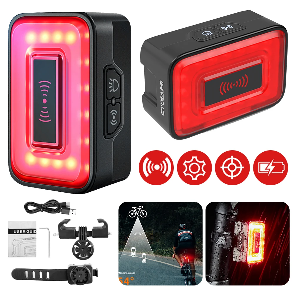 LED Bicycle Intelligent Radar Tail Light 1500mAh Cycling Safety Rear Light High Brightness Bicycle Taillight for Night Riding