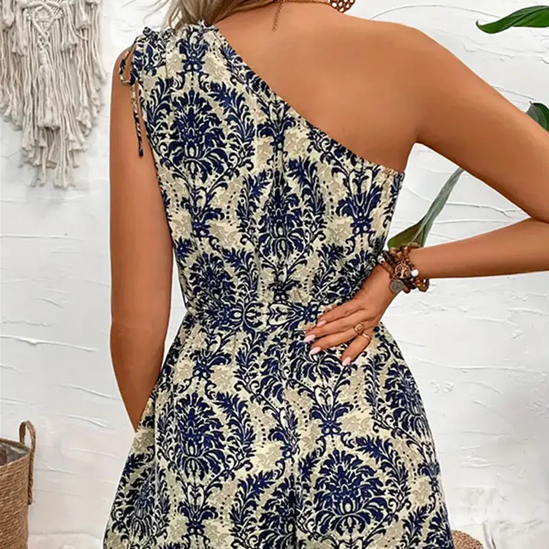 بذلة نسائية بأكمام قصيرة ورقبة على شكل V وطباعة نباتية بوهيمية صيفية كاجوال مريحة للارتداء اليومي لحفلات النزهات والنزهات