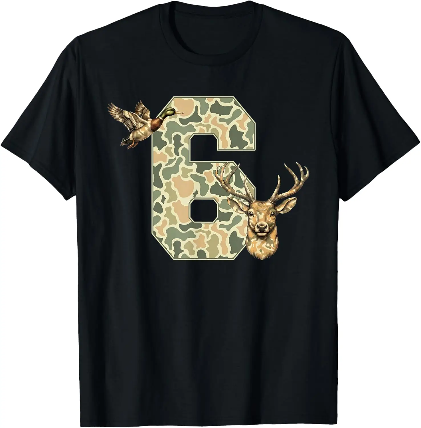 6 Years Old Kids 6Th Birthday Boy Girl Camo Hunting T-Shirt 100% Cotton Trendy Y2K Short-Sleeve Tee-Soft, Quick-Drying,