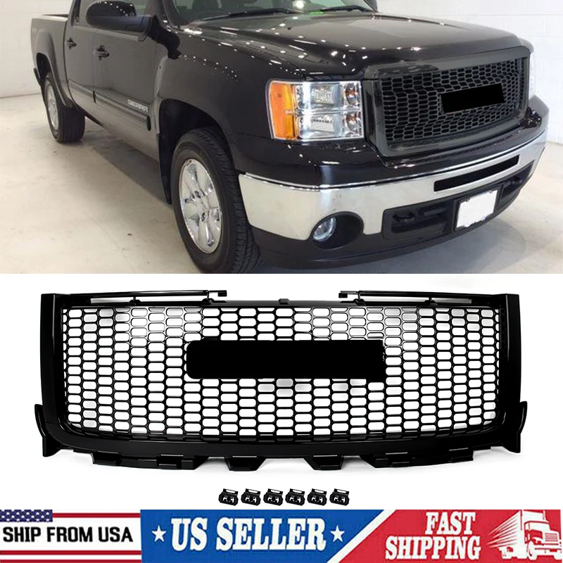 

Glossy Black Front Bumper Grille Modify Grill For GMC Sierra 2500HD 3500HD 2011-2014 Front Upper Grille Racing Grill Accessories