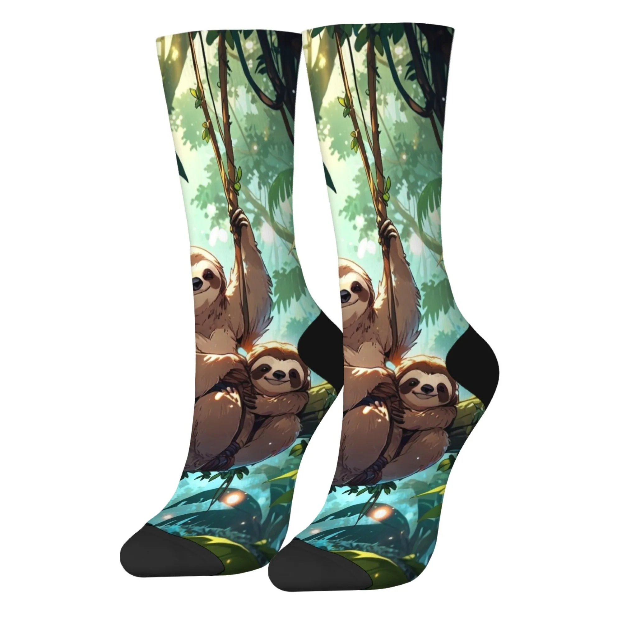 Cute Happy Sloth Cartoon Print Socks Unisex Novelty Hip-Hop Funny Socks Harajuku Style Soft Comfortable Fashion Casual Socks