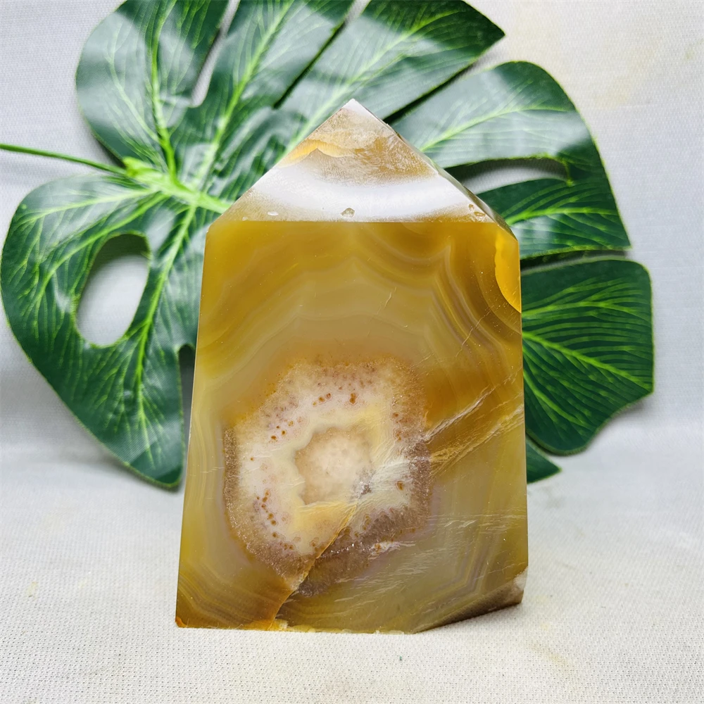 Natural Gemstone Tower Yellow Agate Geode Shaped Hand-polished Home Room Decoration Gift Spiritual Stone Healing