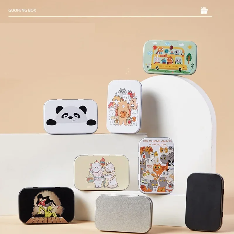 New Cartoon Cat Jewelry Tin Case Sealed Jar Packing Boxes Hairpin Candy Flip Storage Box Small Storage Cans Headphones Gift Box