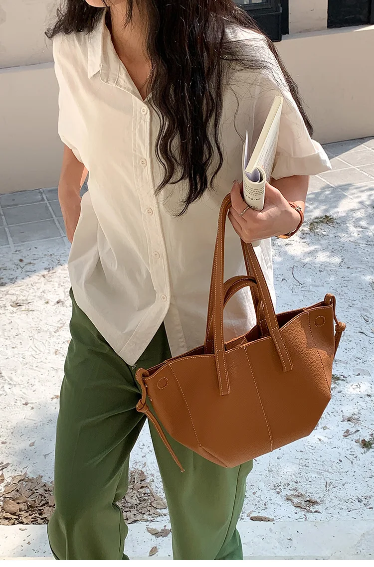 Women designer office tote bag shoulder bucket bag top handle handbag camel black white 2024 new