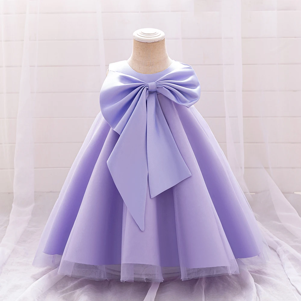 Summer Big Bow 1st Birthday Dress For Baby Girl Clothes battesimo Princess Dress Girls Dresses Party senza maniche Toddler Gown 0-4Y