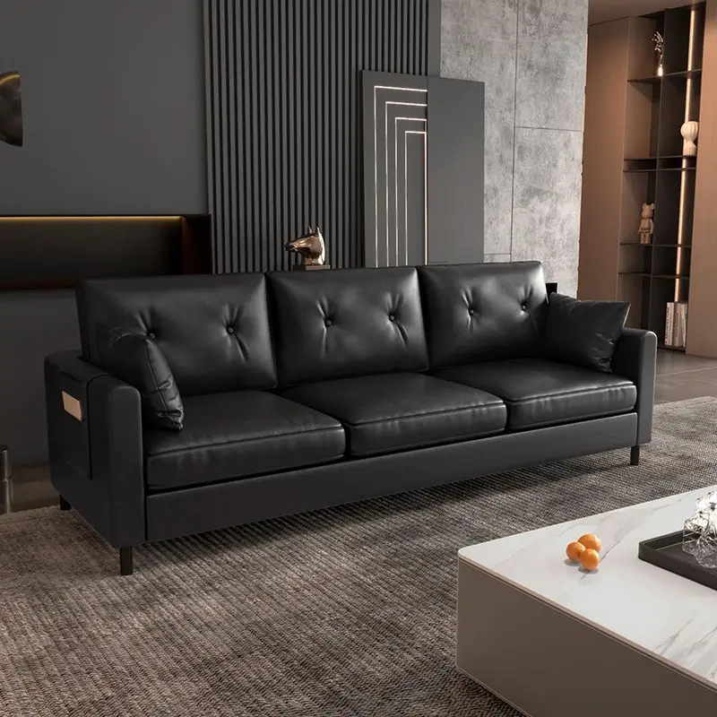 

Sofa small apartment rental housing office clothing store household double triple black leather sofa living room