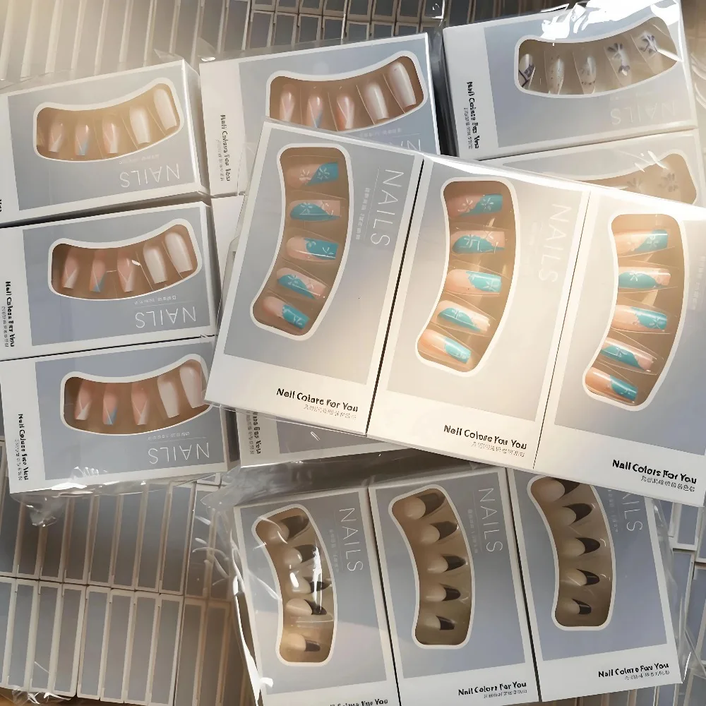 288Pcs Press On Nails, 48Pcs/96Pcs Random Mixed Styles, Multiple Shapes Reusable False Nail Tips, Fashion Shiny Pre-designed Nail Art for DIY Manicure