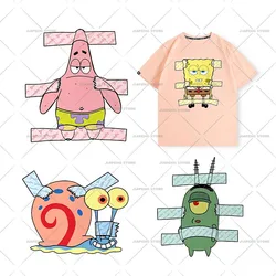 SpongeBob Printed Iron on Transfers Patrick Star Cartoon Heat Transfer Vinyl Stickers For Clothes Thermal Patches Washable Decor