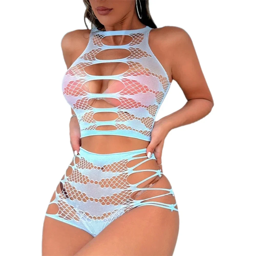 Sexy Lingerie Set Hot Erotic Bodysuit + Panties Women's Underwear Fishnet Ripped Underwear Push Up Sleepwear
