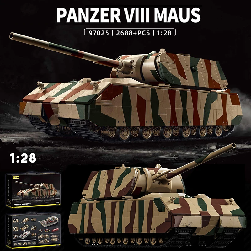 

2688PCS Panzer VIII Maus Super-Heavy Tank Building Blocks – Camouflage of Military vehicles Model Kit, Desktop Decor for Adults