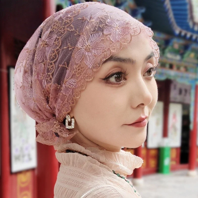 1PC Headscarf, Western Style, Baotou Hat, Hair Covering Hat, Embroidered Fish Tail Hat, Double-layer Lace Scarf