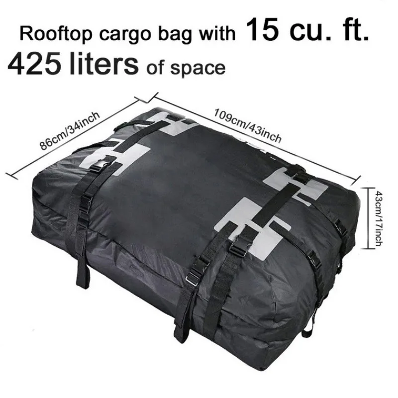 

15 Cubic Feet Thickened 600D Oxford Fabric Waterproof Car Roof Bag Duffel Bag Roof Bag